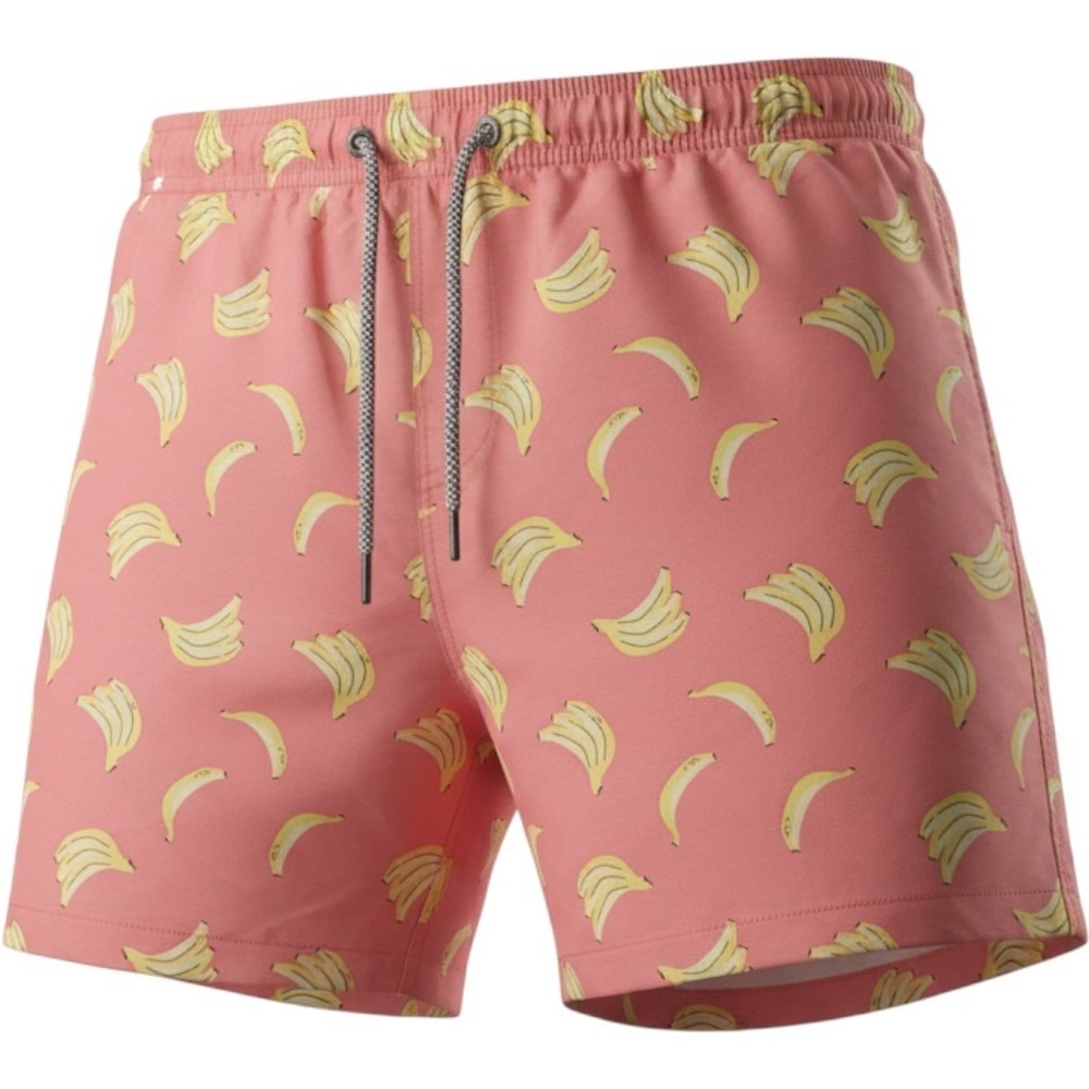 Maamgic Mens Swim Trunks Pink Banana Print Mesh Lined Board Shorts Size M